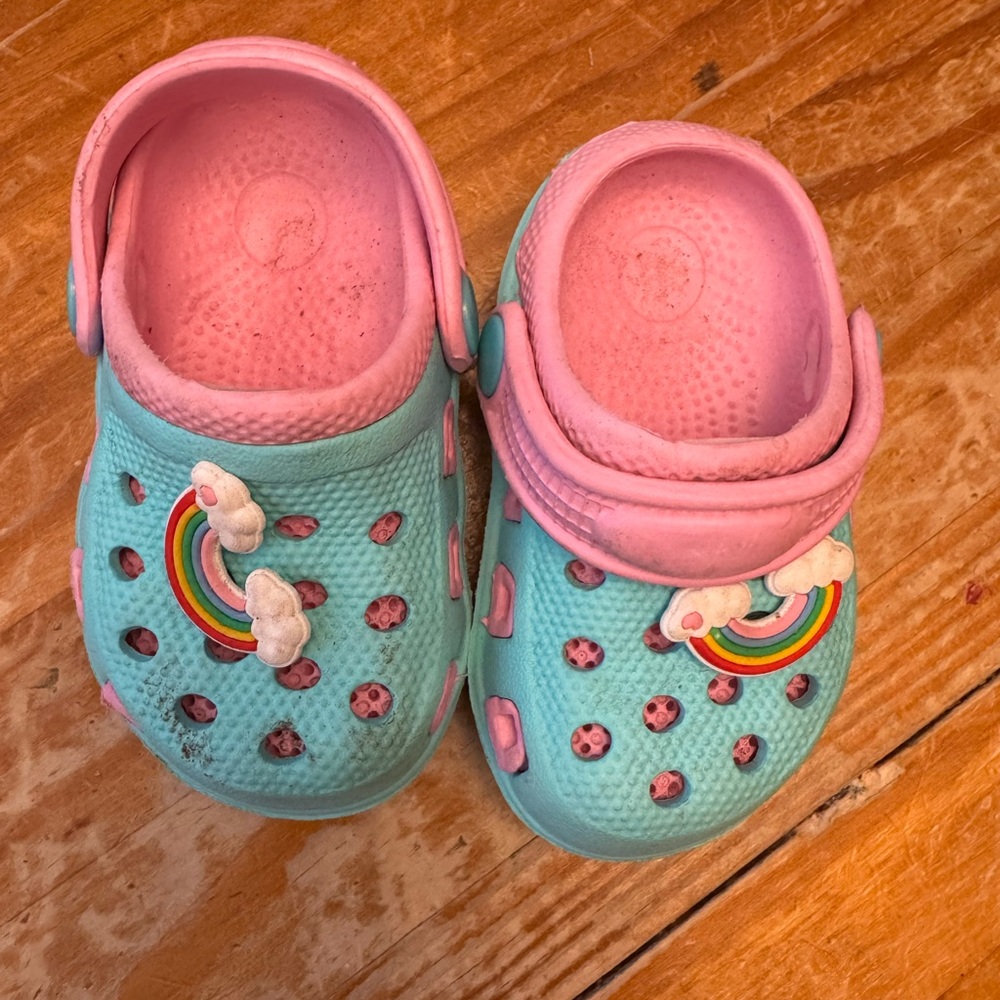 Croc like teal blue shoes